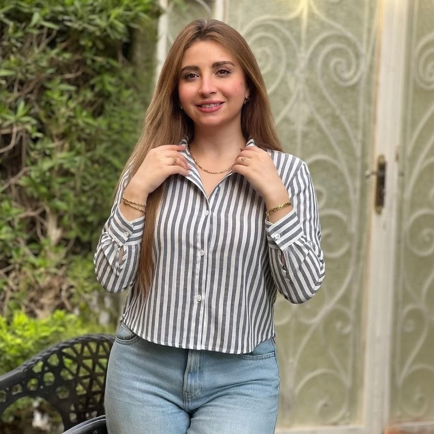 قميص كتان مخطط قصير