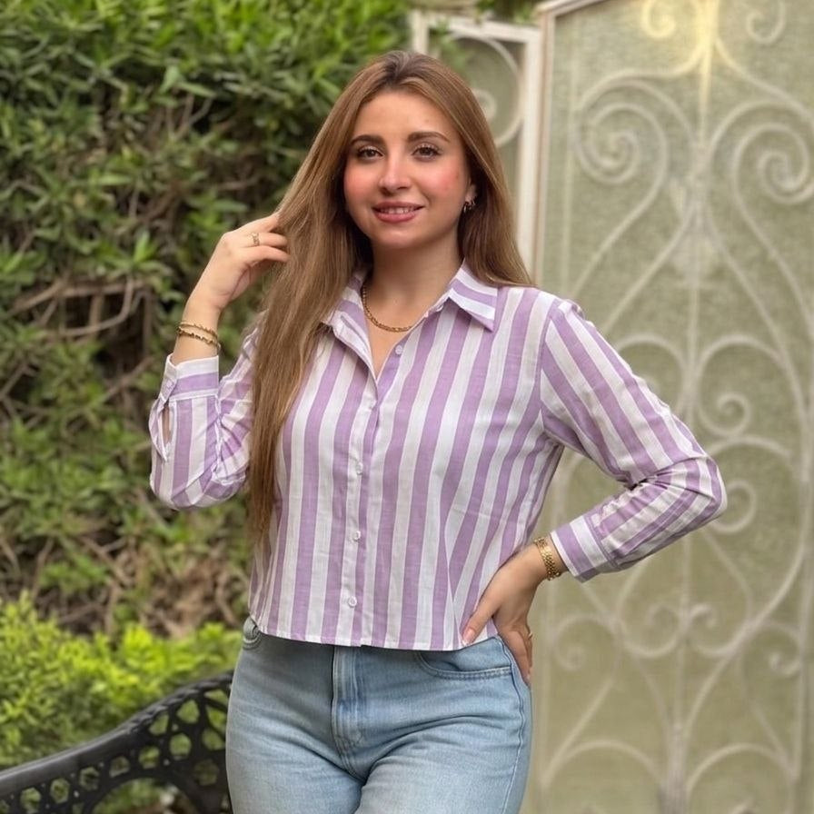 قميص كتان مخطط قصير