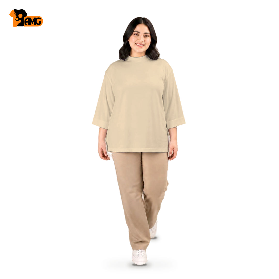 تيشيرت أوفر سايز كم مقلوب - بيج